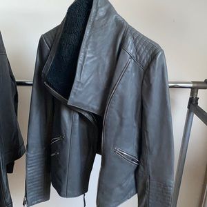 Grey New Zealand lambskin leather jacket like new all Saints style maje